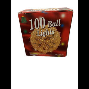 VINTAGE 100 LIGHTS BALL SPHERE GOLD COLOR LIGHTS INDOOR/OUTDOOR HANG BALL W/BOX